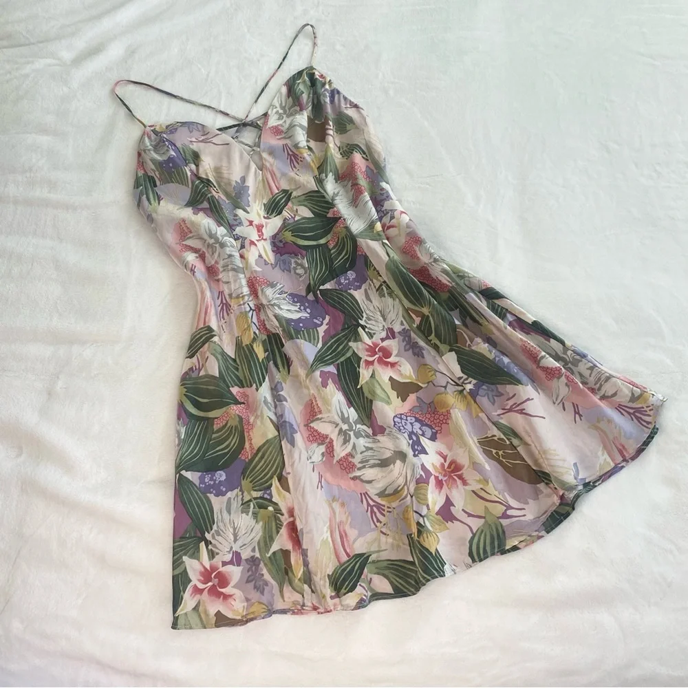 Silk Victoria’s Secret 90s Gold Label Floral Print Corset Vintage Slip Dress L - Picture 6 of 7